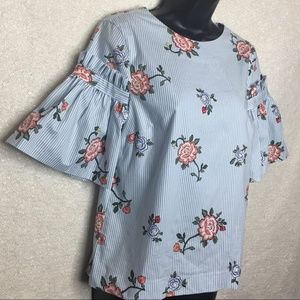 NWT H&M Bell Sleeve Striped Floral Blouse Top (4)
